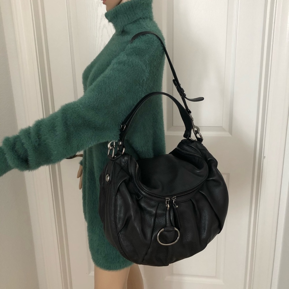 Gucci Black Pebbled Leather Icon Bit Shoulder Bag